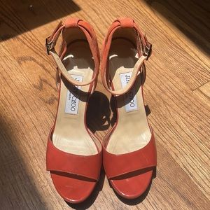 Jimmy Choo suede and patent platform shoes